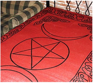 Triple Moon Pentacle Red Tapestry 72x108 in