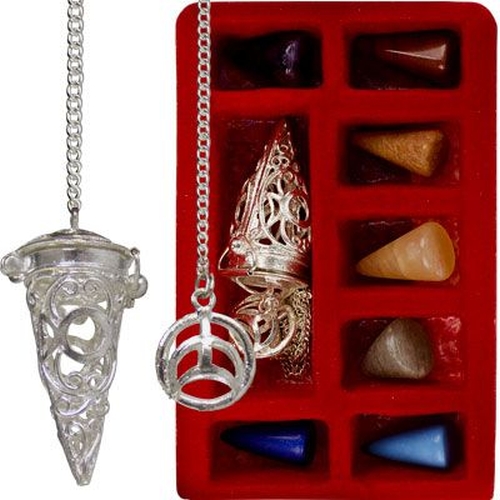 Cage Pendulum - 7 Chakra stones - Triple Moon
