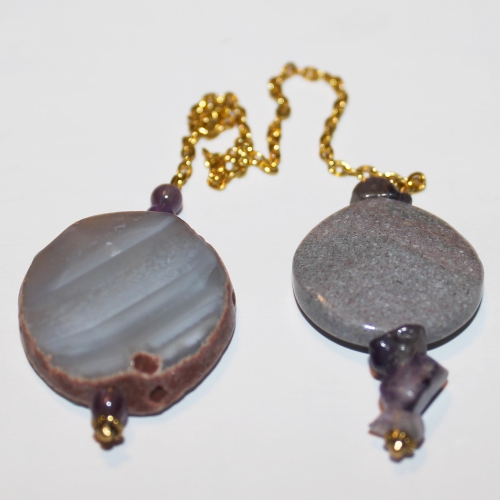 Pendulum Agate slice disc with amethyst chips