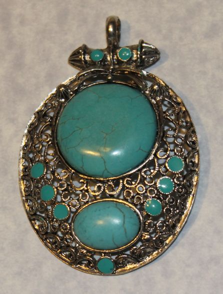 Twin Moon Turquoise Pendant Tibetan Silver