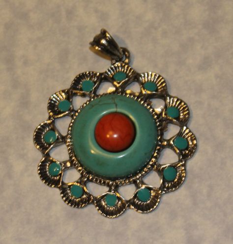 Turquoise Eye Tibetan Silver Pendant