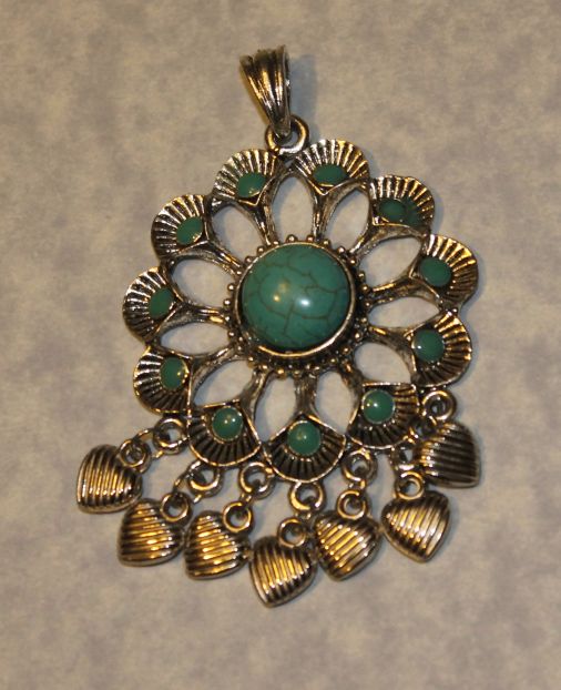 Turquoise Starburst Hearts Tibetan Silver Pendant