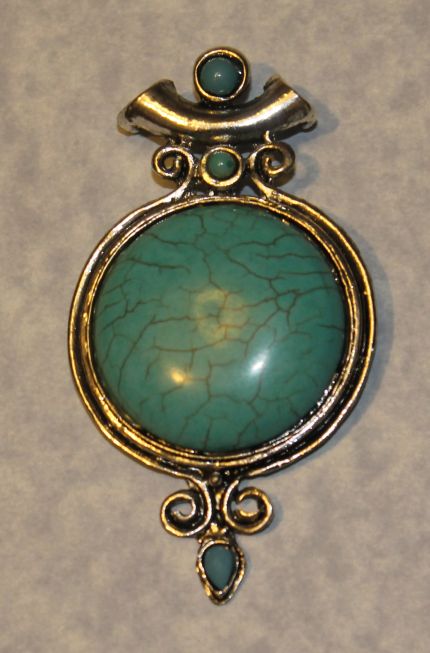 Turquoise Circle Moon Tibetan Silver Pendant