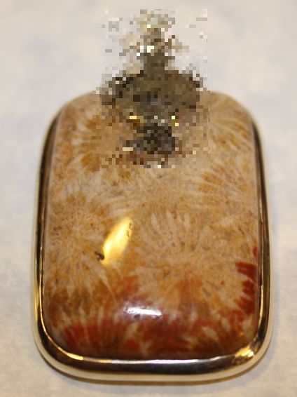 Agatized Fossilized Coral Rectangle Goddess Cup Pendant (Sterling)