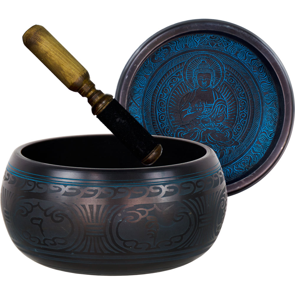Tibetan Singing Bowl 9.5 inch Yakushi Nyorai Blue