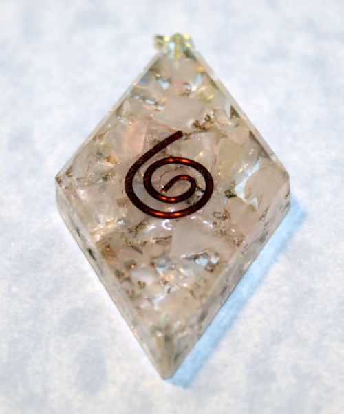 Diamond Shaped Orgonite Pendant with Rose Quartz