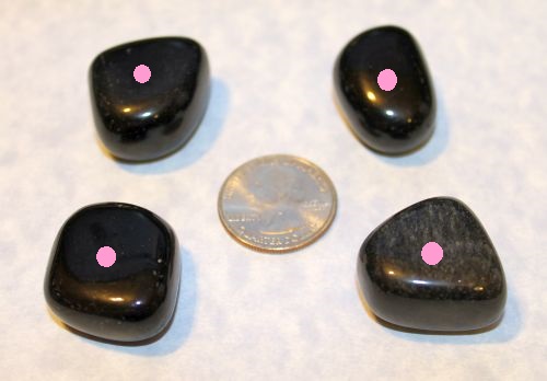 Obsidian Black Tumbled - 3 Large (Pink Dot)