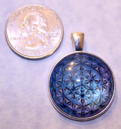 Flower of Life Pendant Blue with Tibetan Silver 18 in chain