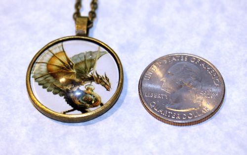 Gold Winged Clockwork Dragon Pendant