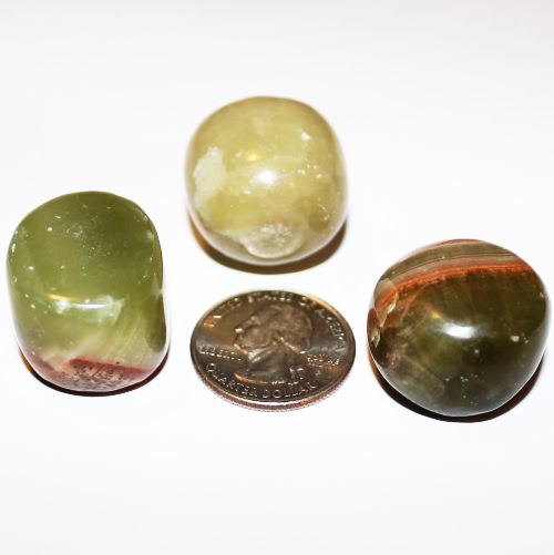 Aragonite Green Tumbled - 3 Large (Pink Dot)