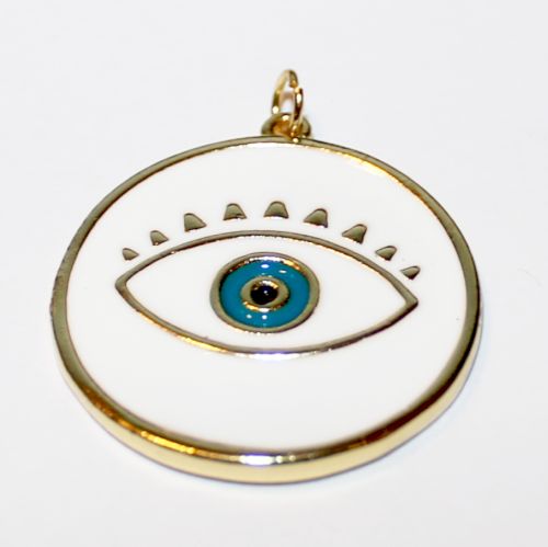 Evil Eye Protection Pendant White Brass Enamel
