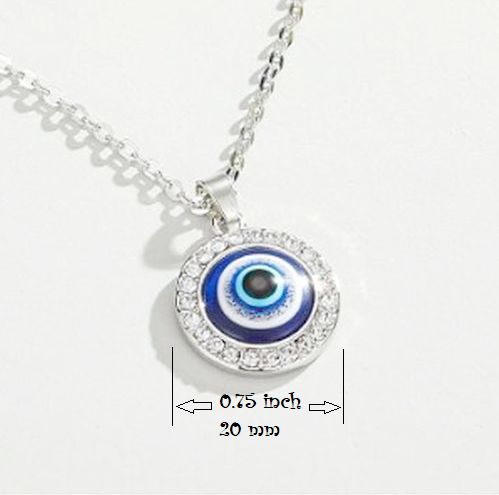Evil Eye Protection Necklace 20 in Silver Tone
