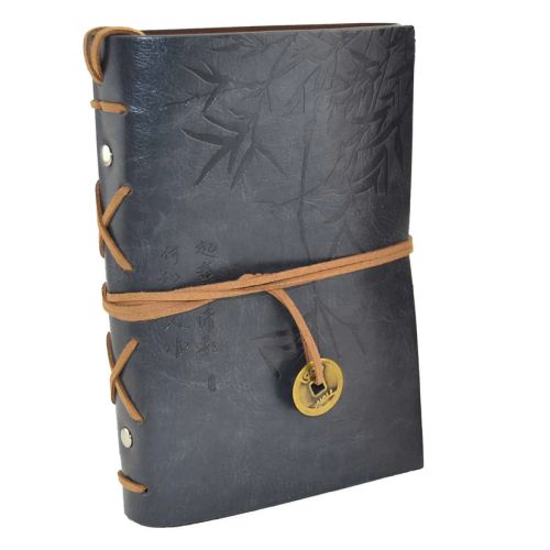 Bamboo Plants Black Leather Journal 5.1 in x 7.5 in