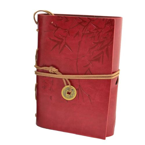 Bamboo Plants Red Leather Journal 5.1 in x 7.5 in