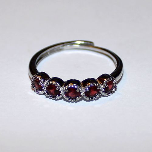 Adjustable Garnet Faceted 5 In Row Silver Plated
