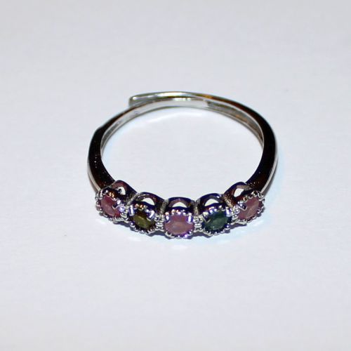 Adjustable Tourmaline Faceted 5 in Row Silver Plated