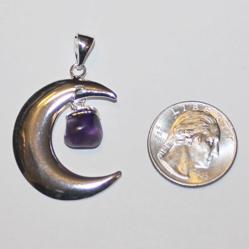 Amethyst Inside Cresent Moon Silver Plated