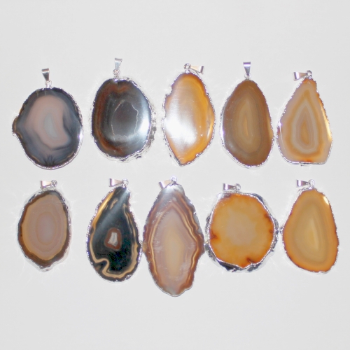 Agate Assorted Slab Pendant Silver Tone Setting and Bail