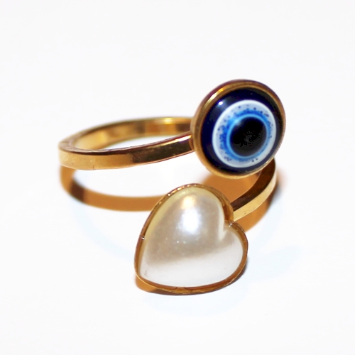 Evil Eye Small Adjustable Heart Gold Tone